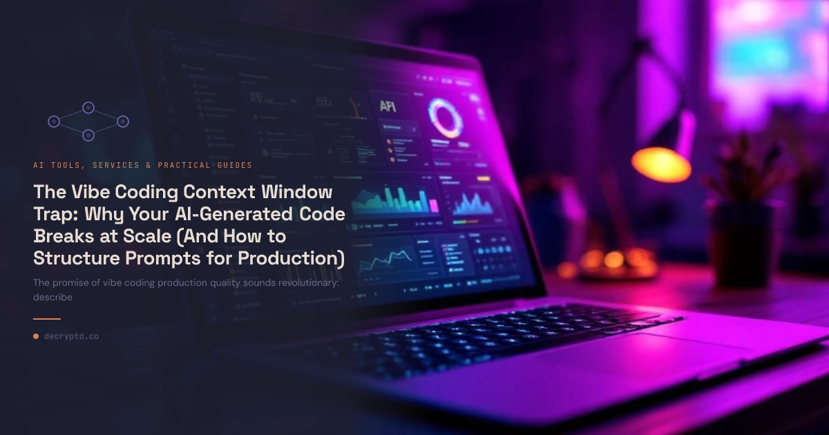 Abstract minimalist tech illustration showing vibe coding production quality challenges and AI code scaling issues in modern software development
