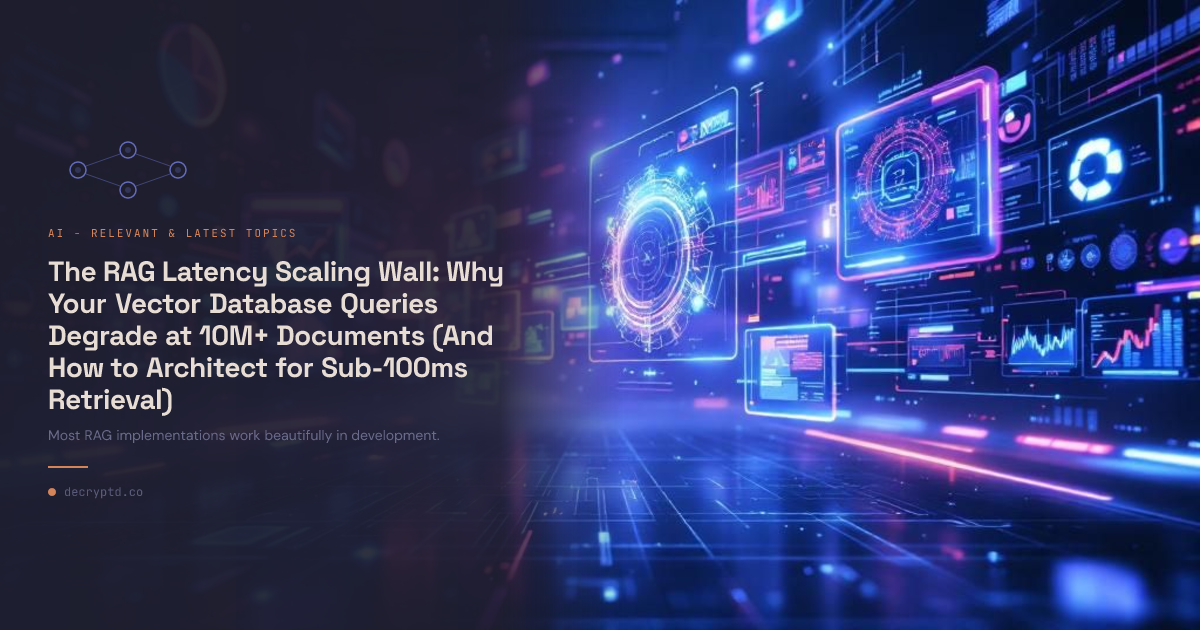 RAG latency optimization at production scale with vector database performance illustration showing query degradation challenges