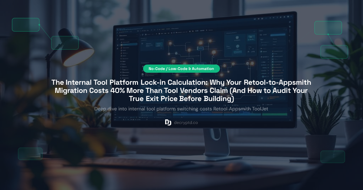 Abstract minimalist tech illustration showing internal tool platform switching costs comparison between Retool, Appsmith and ToolJet migration expenses