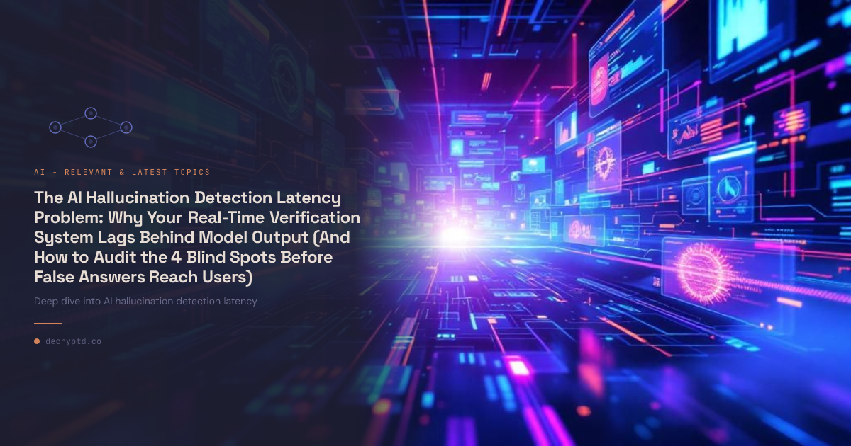 AI hallucination detection latency concept shown in abstract minimalist tech illustration with digital elements and network visualization