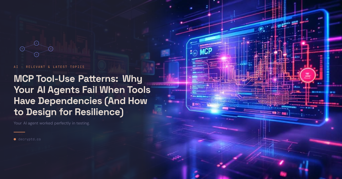 MCP tool-use patterns abstract tech illustration showing interconnected nodes and dependency chains for resilient AI agent design